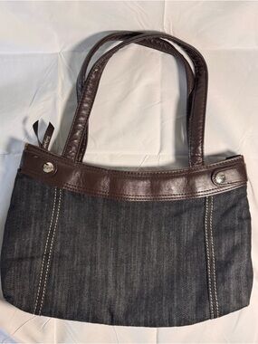 Thirty-One Denim Dark Tote with Brown Trim Purse Handbag